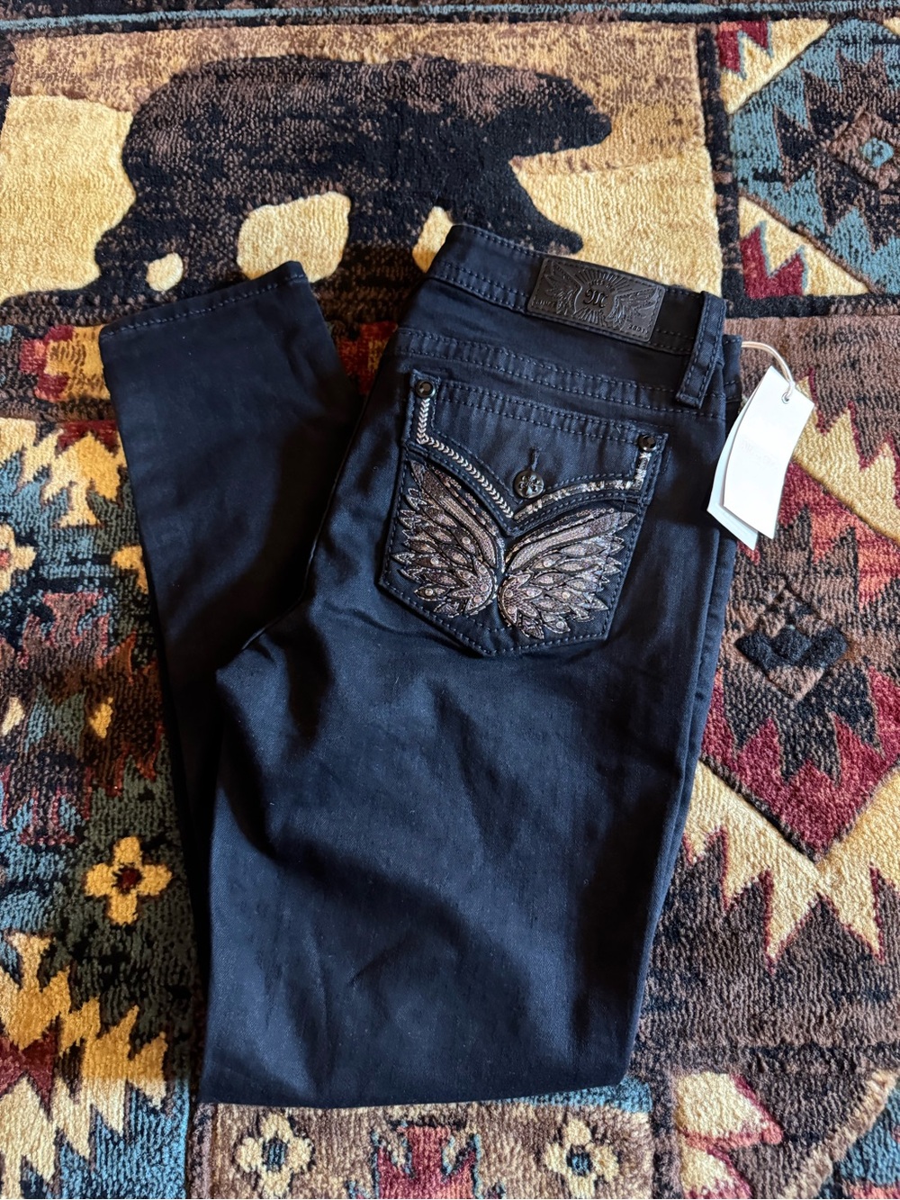 Miss Me Black Women's Skinny Jeans with Embroidered Wing Pocket